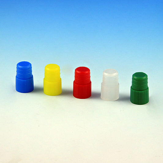 Polyethylene push-in plug caps for 12 mm laboratory tubes in five colours