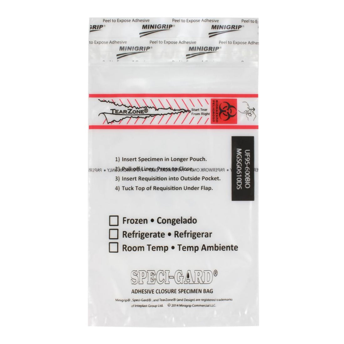 Speci-Gard biohazard specimen transport bag with document pouch and temperature checkboxes - LabSupplies.com