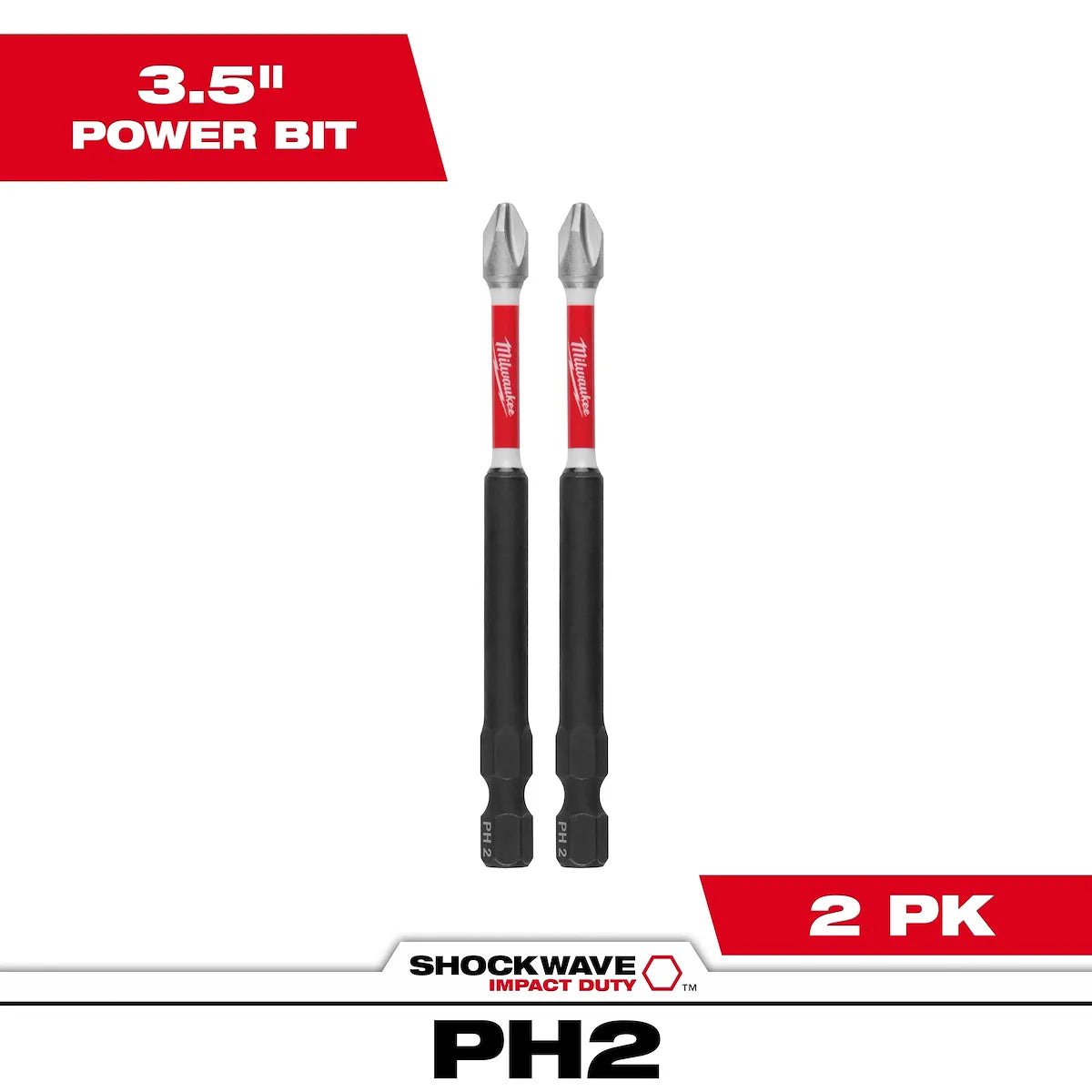 Milwaukee SHOCKWAVE Impact Duty 3-1/2" PH2 Bit (2 PK) 48-32-4662 | PH2 Drive, 2-Piece