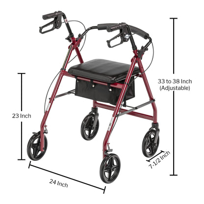 McKesson Red Four-Wheel Rollator