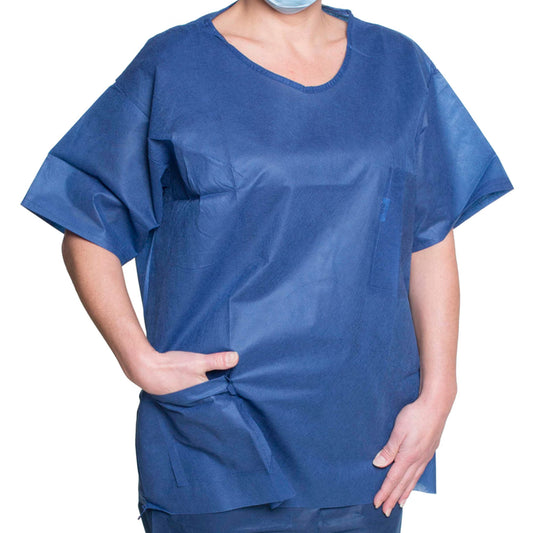 Dukal Spunbond Polypropylene Scrub Shirt, Extra Large, Dark Blue