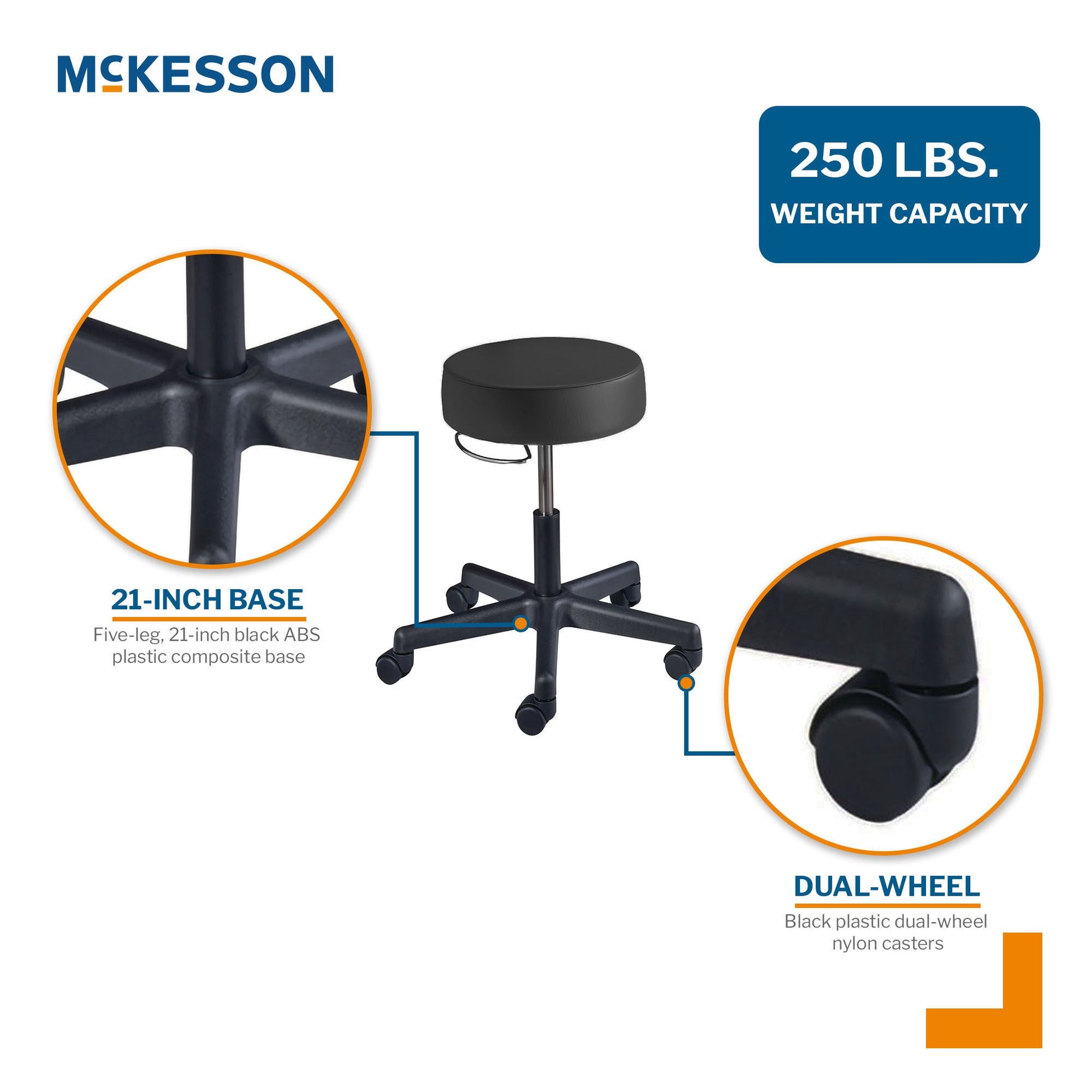 McKesson Round Pneumatic Exam Stool, Black, without Backrest