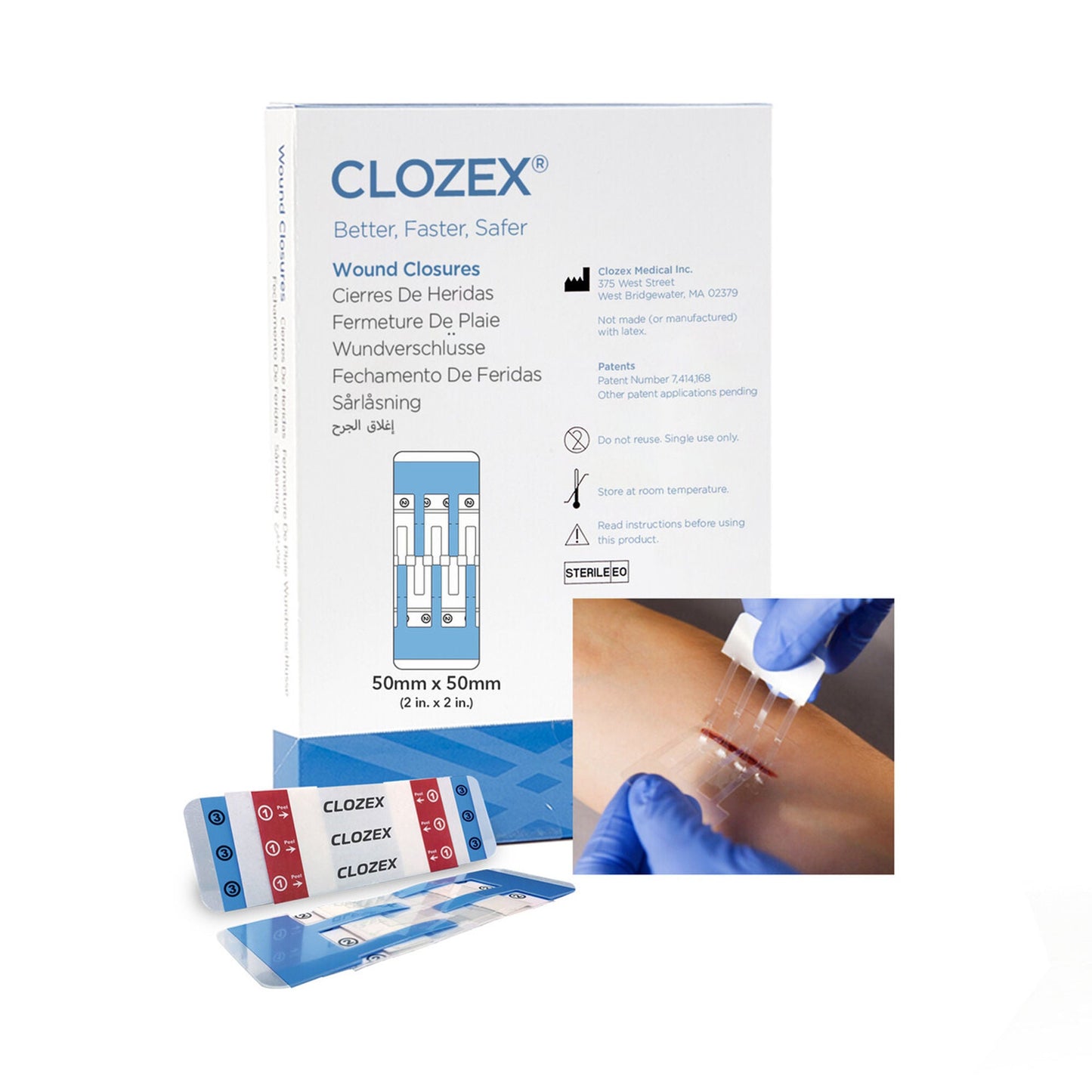 Clozex Skin Closure Device Polyurethane, Polyester, Medical Grade Acrylic Interlaced Closure Strip Clear