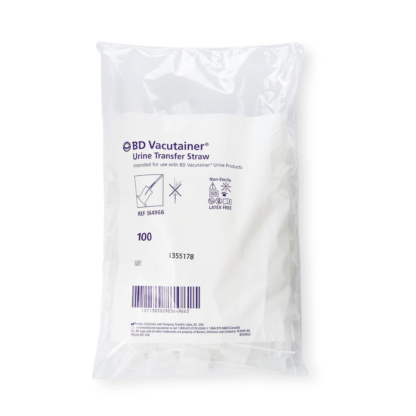 Vacutainer Urine Transfer Straw For BD Vacutainer Urine Collection System