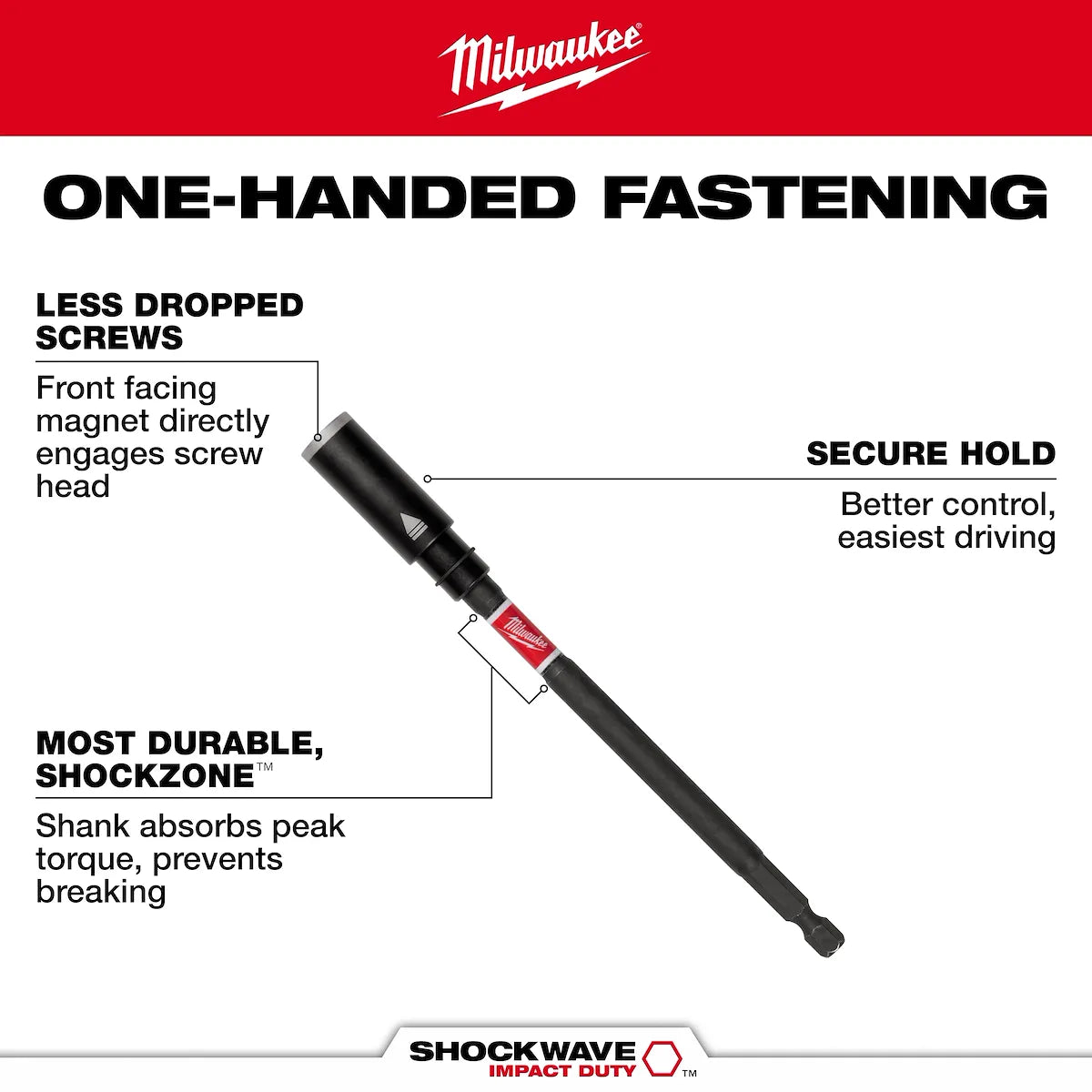 Milwaukee SHOCKWAVE Impact Duty 6" Screw Holding Bit Holder 48-32-7904 | 1/4" Drive