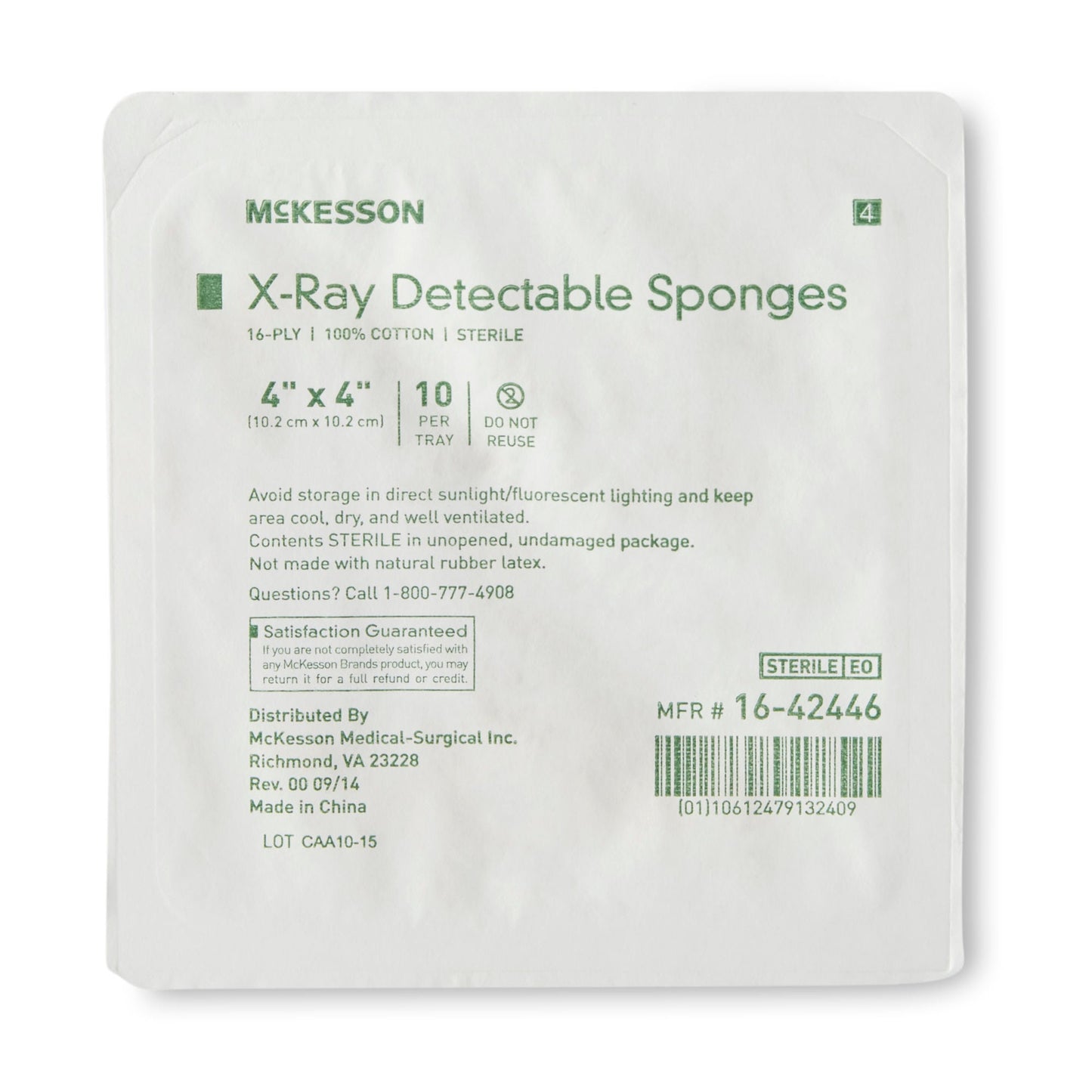 McKesson Sterile X-ray Detectable Gauze Sponge, 16-Ply