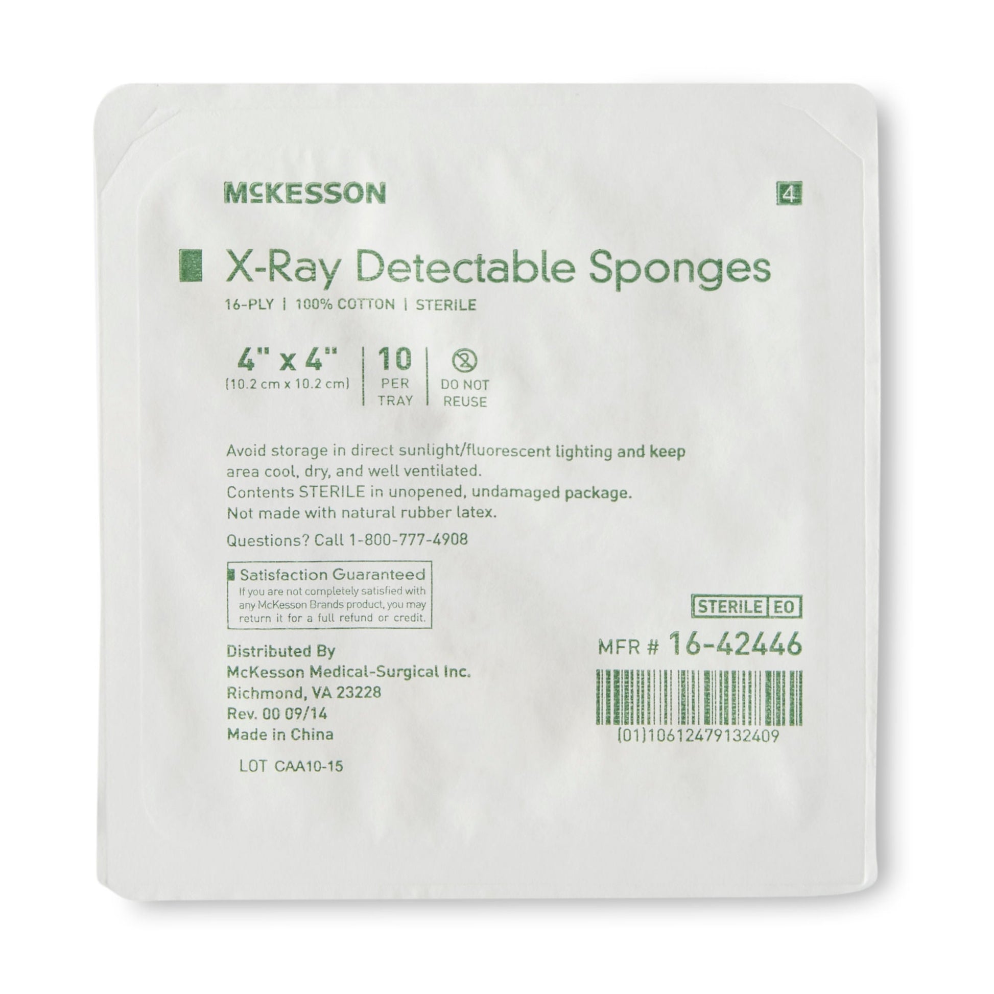 McKesson Sterile X-ray Detectable Gauze Sponge, 16-Ply
