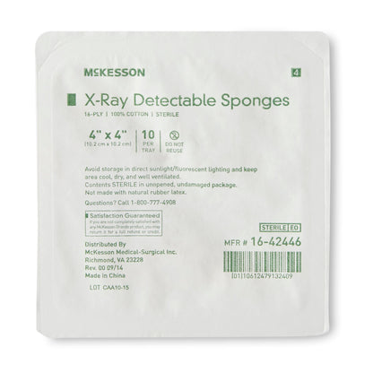 McKesson Sterile X-ray Detectable Gauze Sponge, 16-Ply