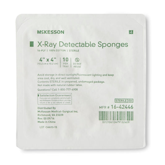McKesson Sterile X-ray Detectable Gauze Sponge, 16-Ply