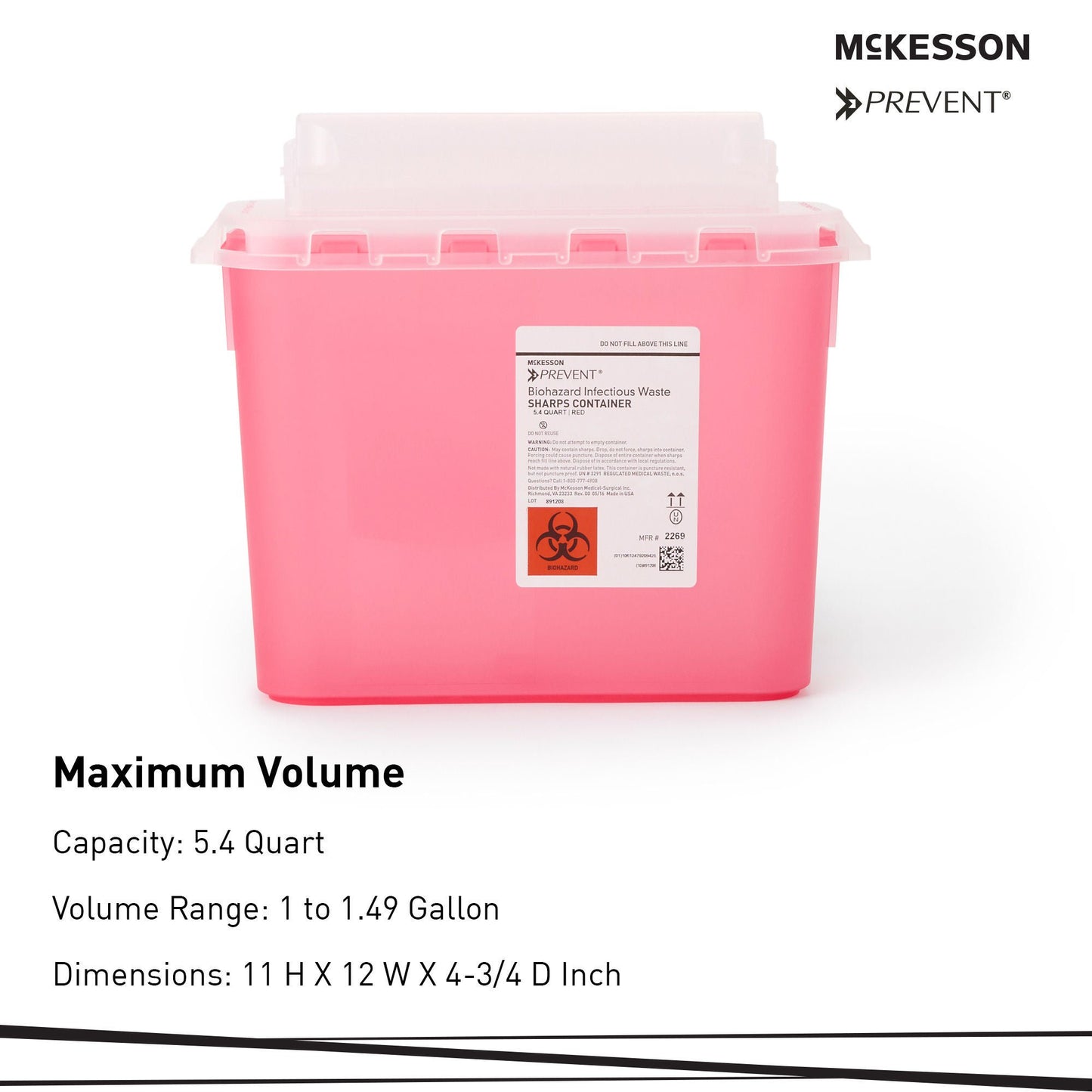 McKesson Prevent® Two-Piece Sharps Container, 5.4 Quart