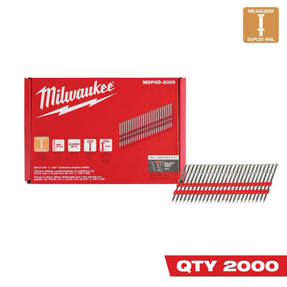 Milwaukee 8D 2-1/4” x .131” Collated Duplex Nails MDP8D-2000