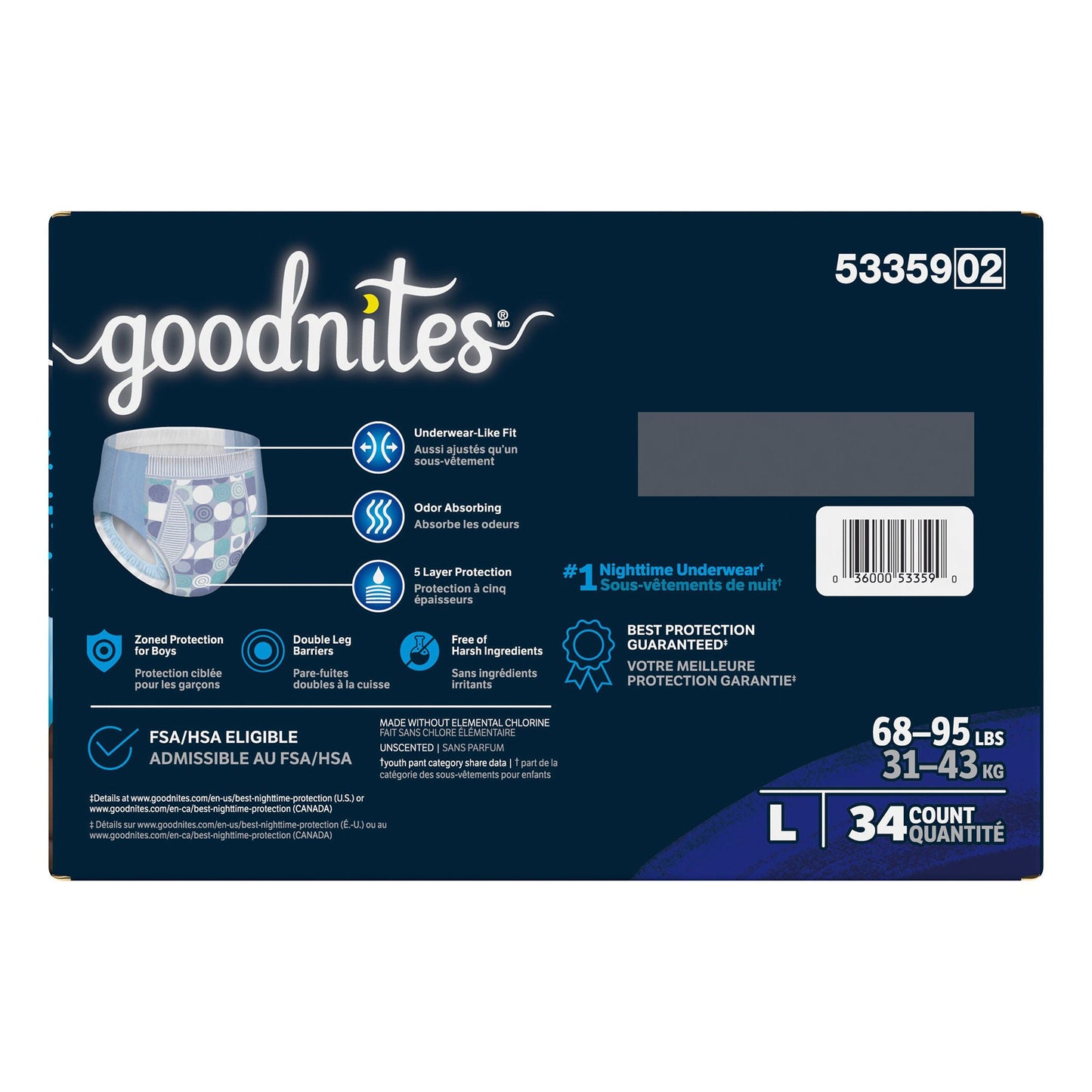 Goodnites® Heavy Absorbency Nighttime Underwear, for Boys 68 – 95 lbs.