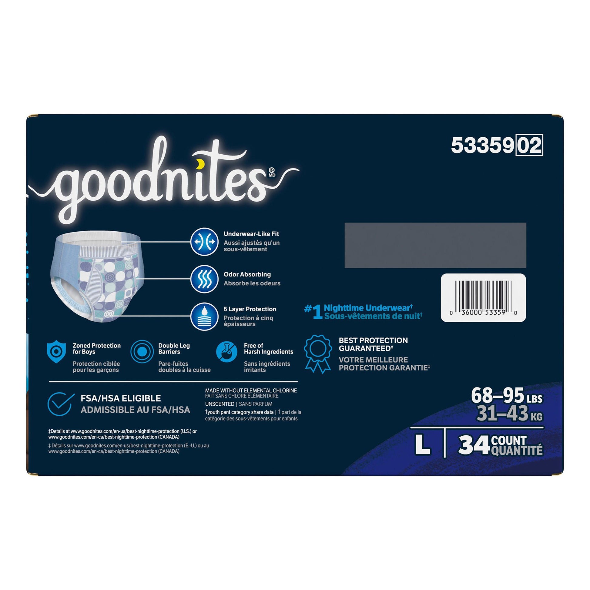 Goodnites® Heavy Absorbency Nighttime Underwear, for Boys 68 – 95 lbs.