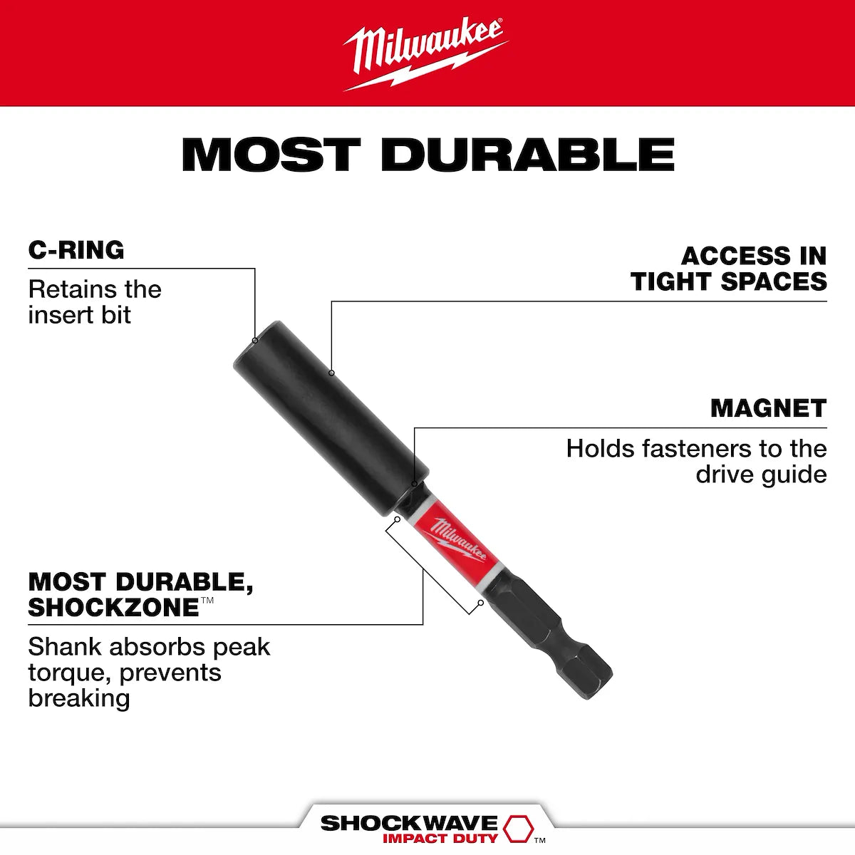 Milwaukee SHOCKWAVE Impact Duty Magnetic Bit Holder 48-32-4803 | 10-Piece