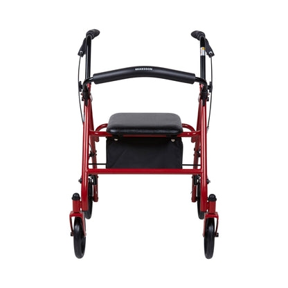McKesson Folding Steel Four-Wheel Rollator, 12-Inch Seat Width, Red