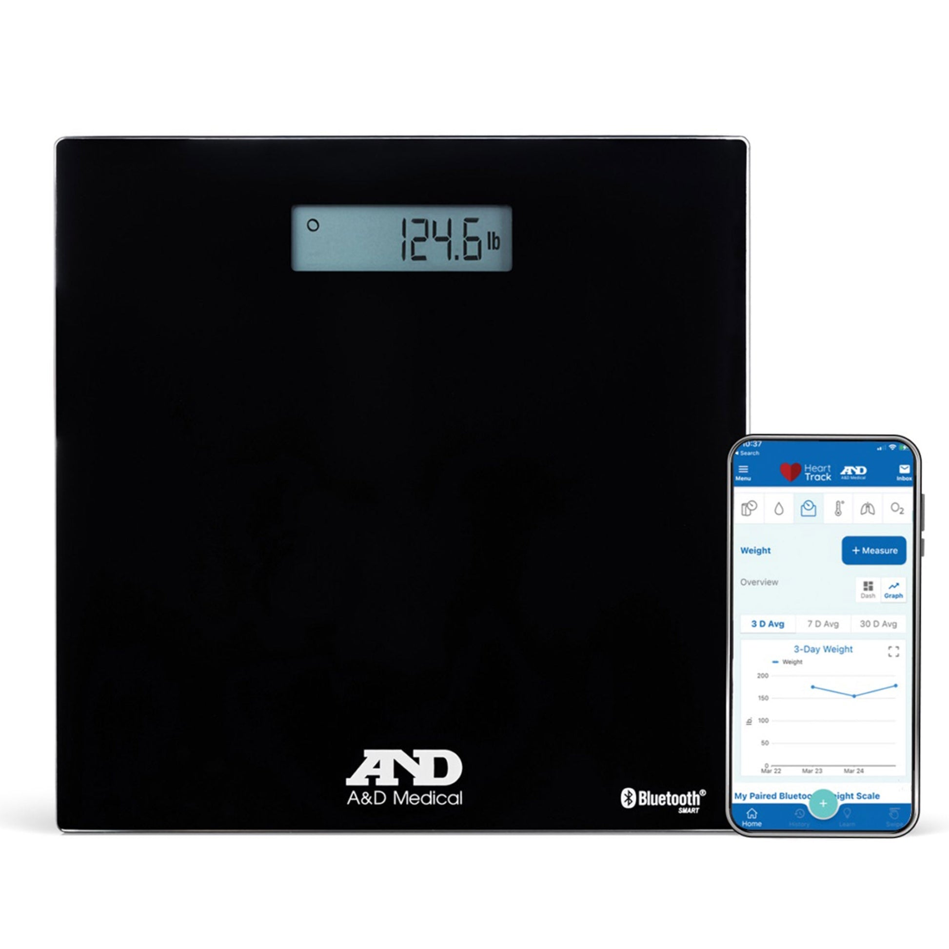 A&D Medical Floor Scale Digital Display 200 kg Capacity Chrome Battery Operated