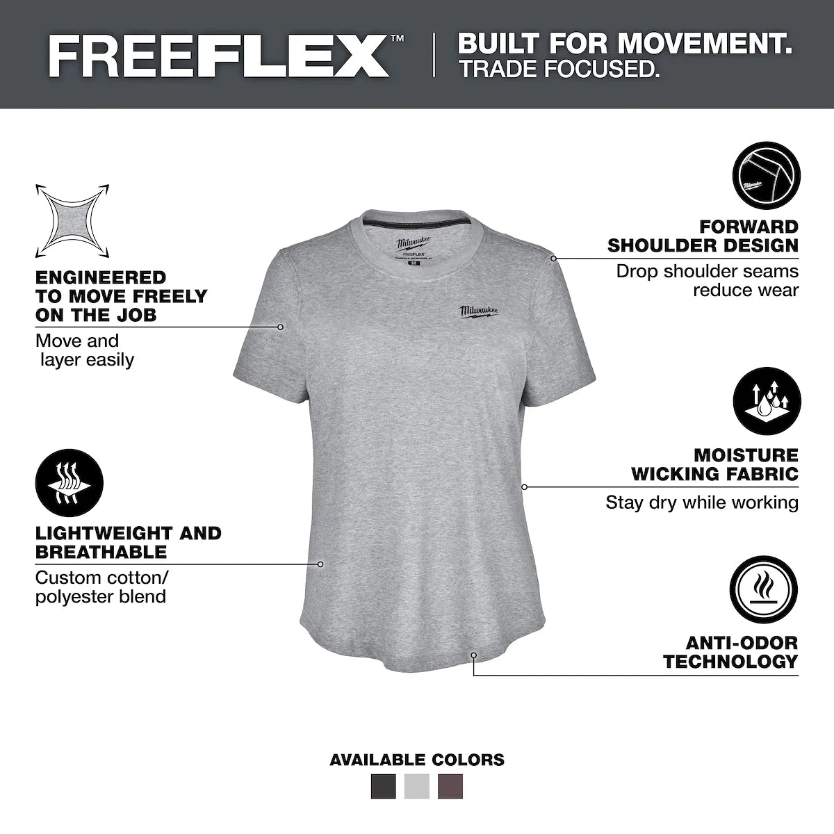 Milwaukee Women's FREEFLEX Hybrid Tee - Short Sleeve Gray 2X F452G-2X
