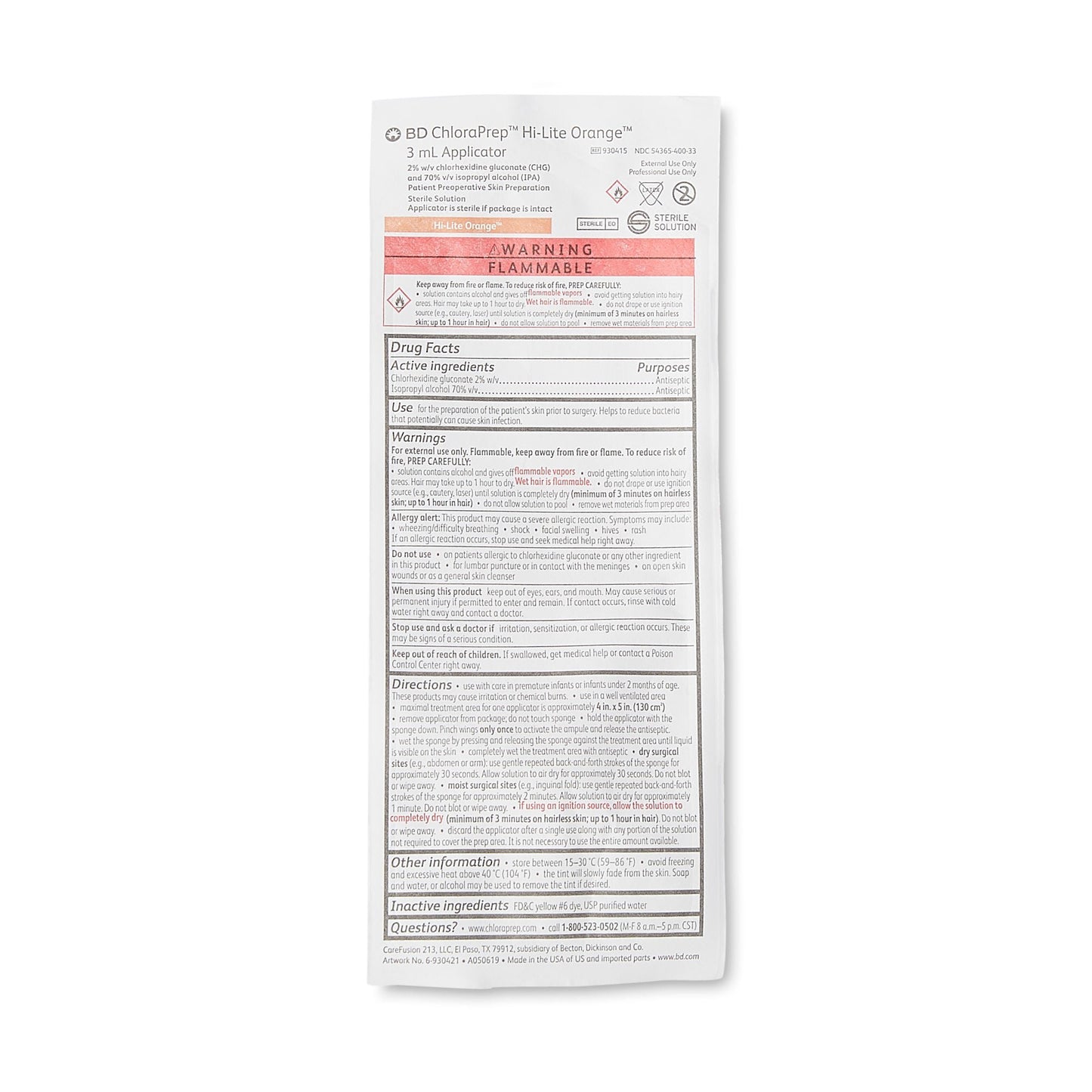 ChloraPrep Hi-Lite Orange Skin Prep Solution Foam Applicator 2% / 70% Strength CHG (Chlorhexidine Gluconate) / Isopropyl Alcohol