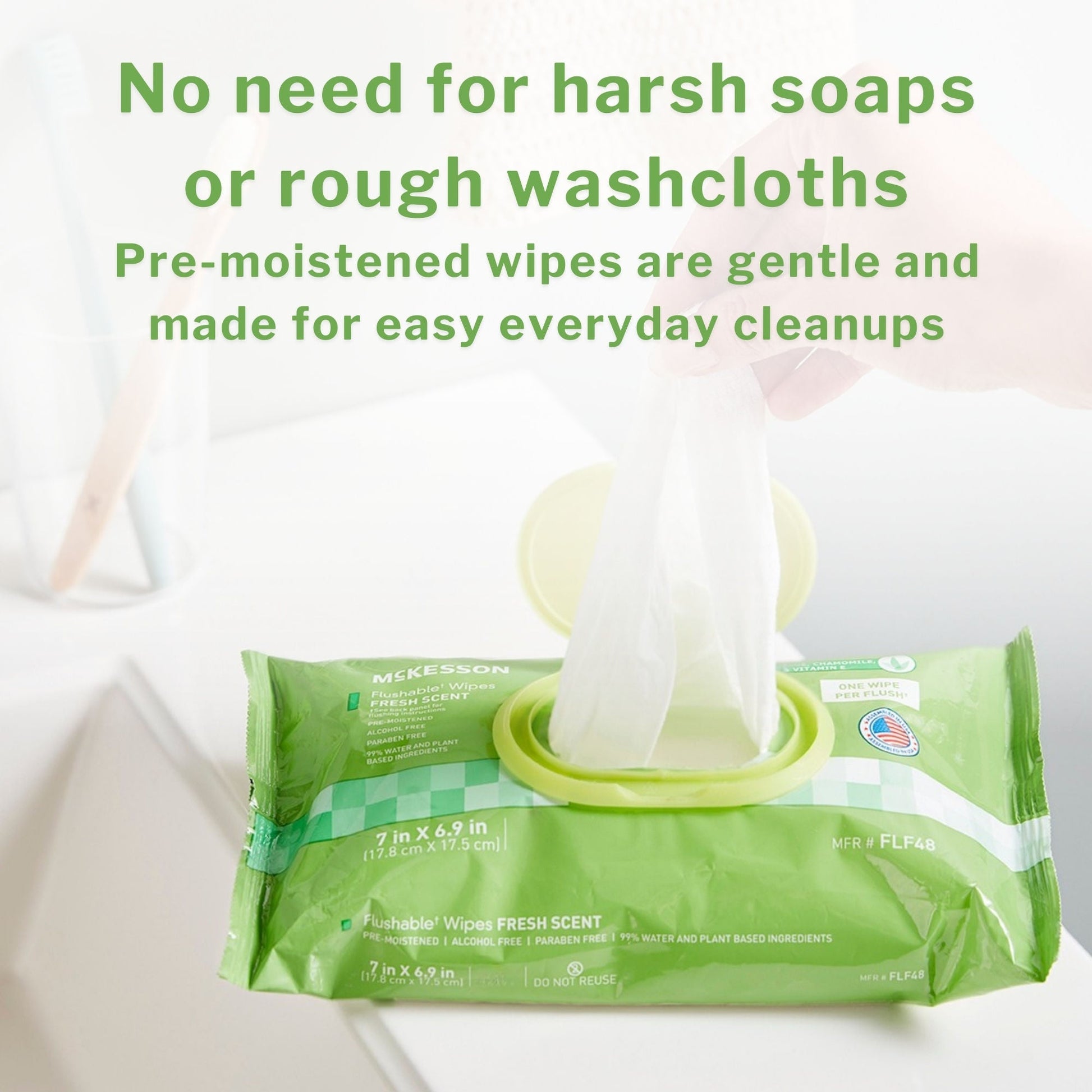 McKesson Flushable* Wet Wipes - Unscented, 96 Wet Wipes per Pack