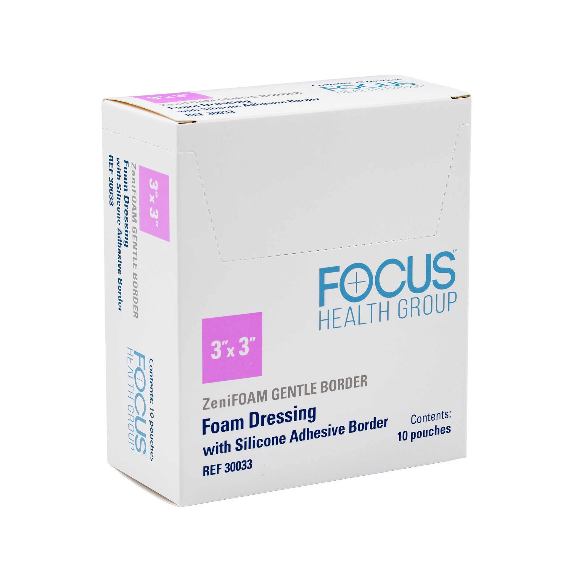 ZeniFOAM Gentle Border Foam Dressing With Border Waterproof Backing Silicone Face and Border Square