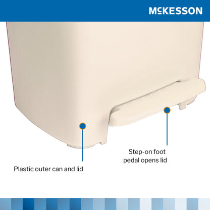 McKesson Waste Can with Step-On Pedal, Plastic, Beige, x 18.9 Inch