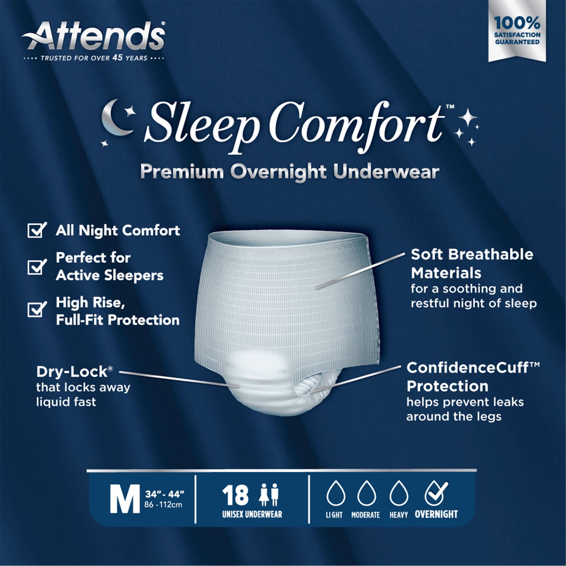 Attends® Sleep Comfort Premium Overnight Underwear, 24 – 44 Inches