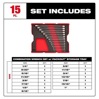 Milwaukee 15pc. SAE Combination Wrench Set with Tray for PACKOUT Drawers 45-96-9418