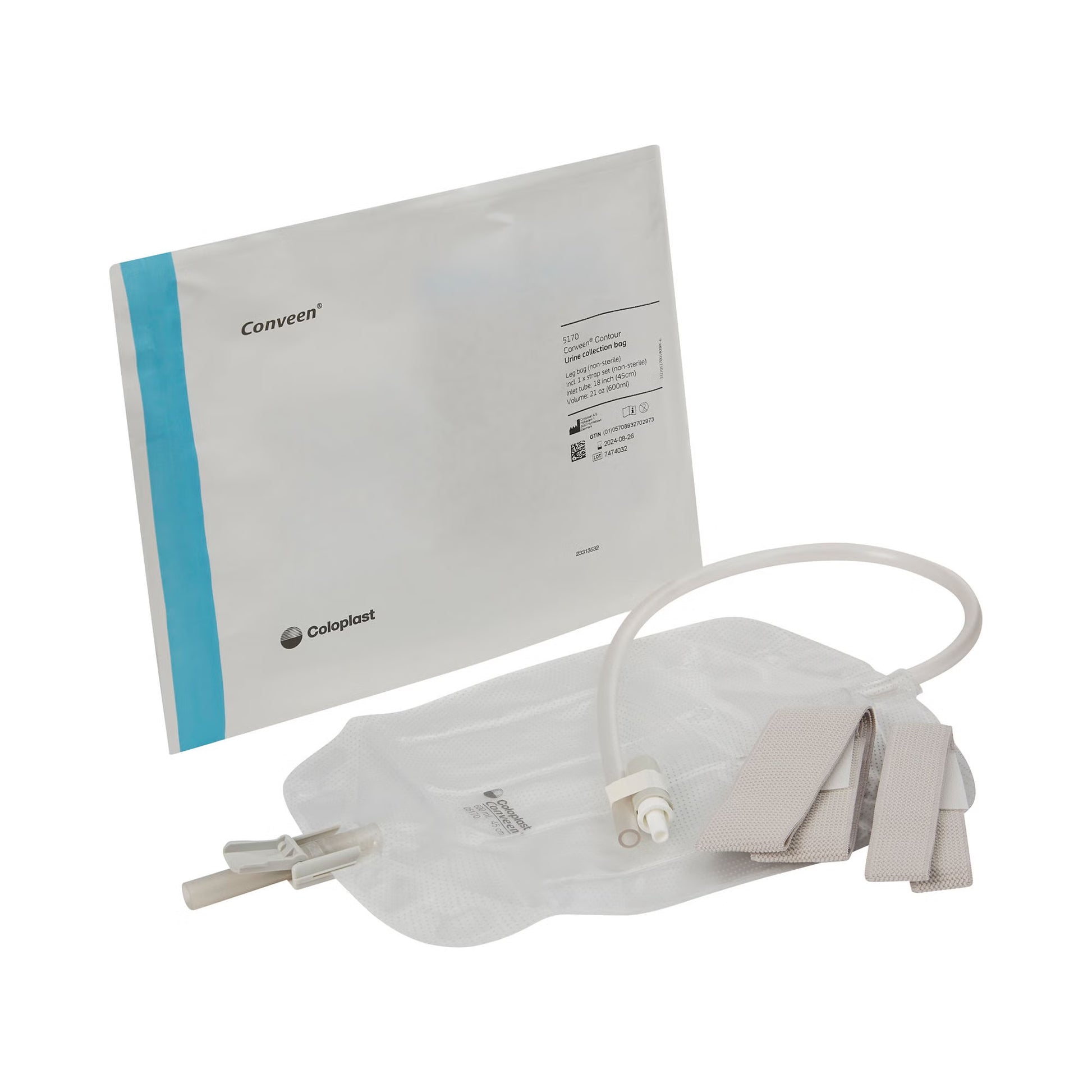Conveen® Contour Urinary Leg Bag: Anti-Reflux Valve, Polyethylene/Flocked