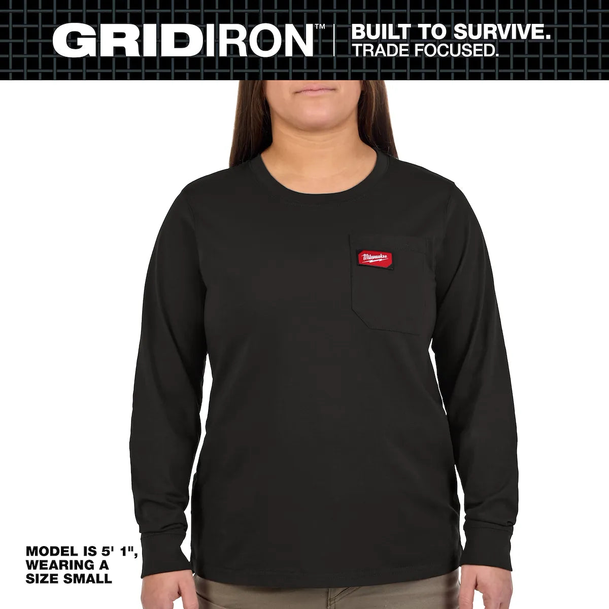 Milwaukee Women's GRIDIRON Pocket T-Shirt - Long Sleeve Gray L F551