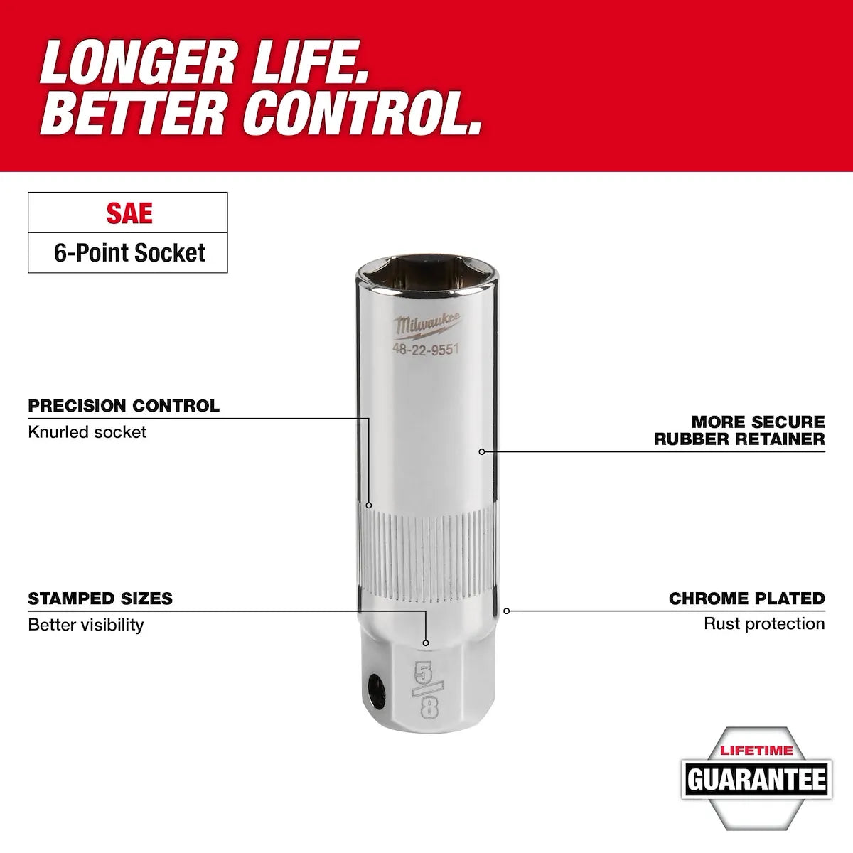Milwaukee 3/8" Drive 5/8" Spark Plug Socket 48-22-9550 | 3/8 in Drive