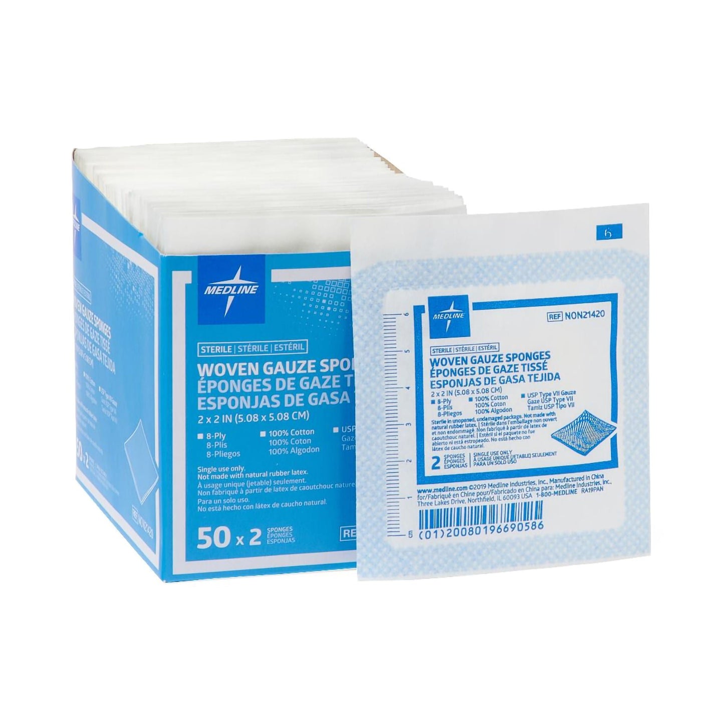 Medline Sterile USP Type VII Gauze Sponge, 8-Ply
