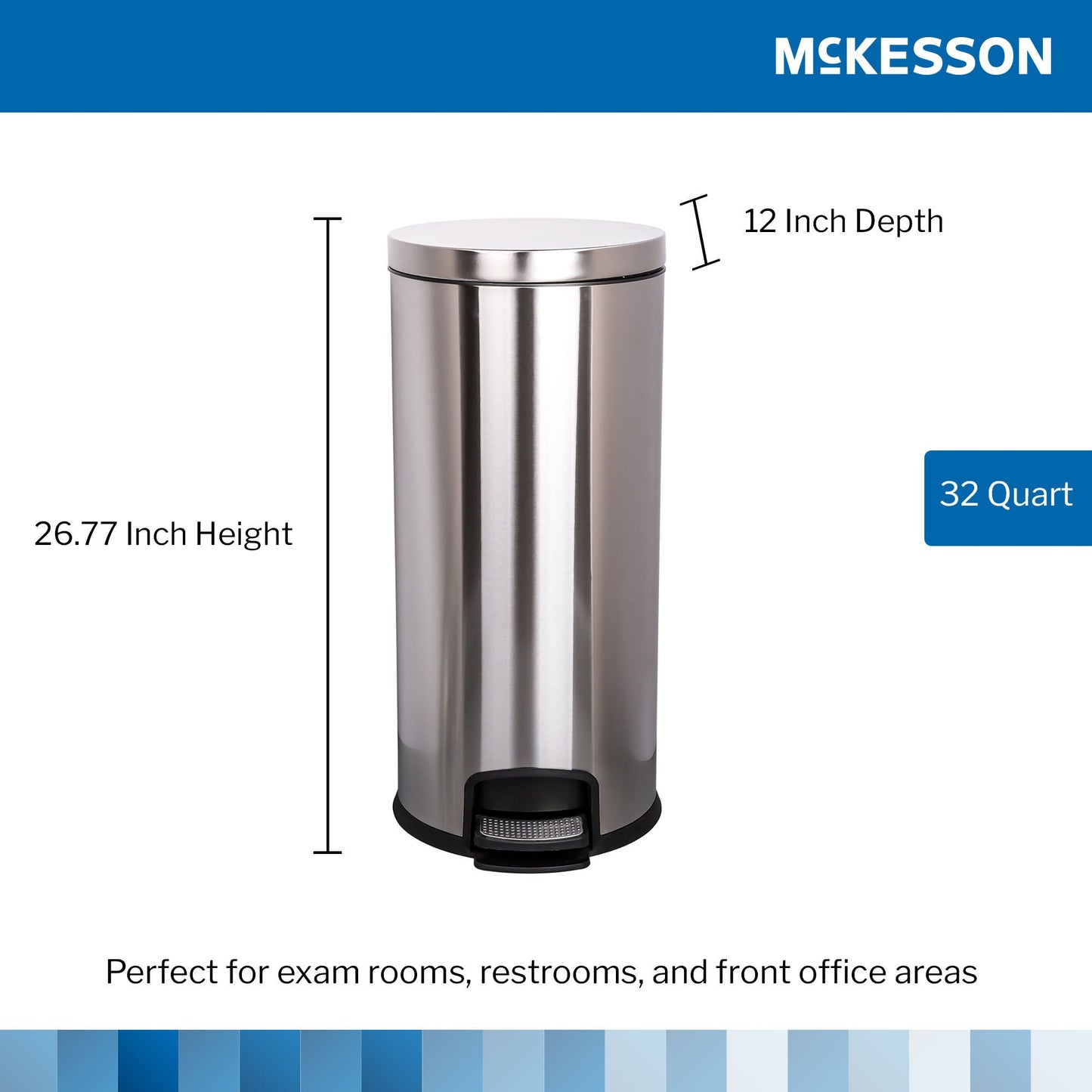 McKesson Trash Can, Stainless Steel, Round, 8 Gallons