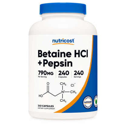 nutricost Dietary Supplement Betaine HCl / Pepsin 790 mg Strength Capsule