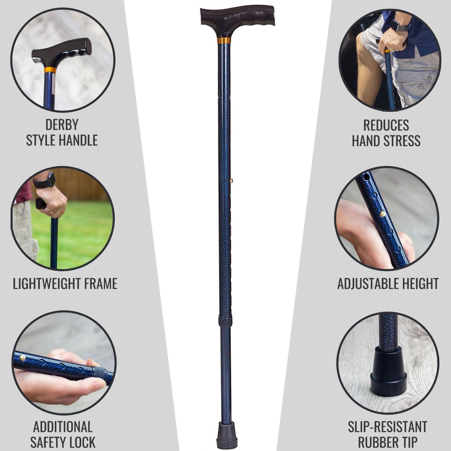 DMI® Lightweight Adjustable T-Handle Cane, Blue, 31 – 40 Inch Height