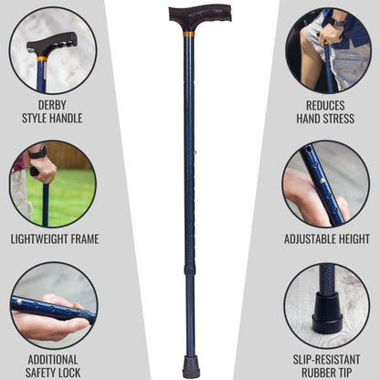 DMI® Lightweight Adjustable T-Handle Cane, Blue, 31 – 40 Inch Height