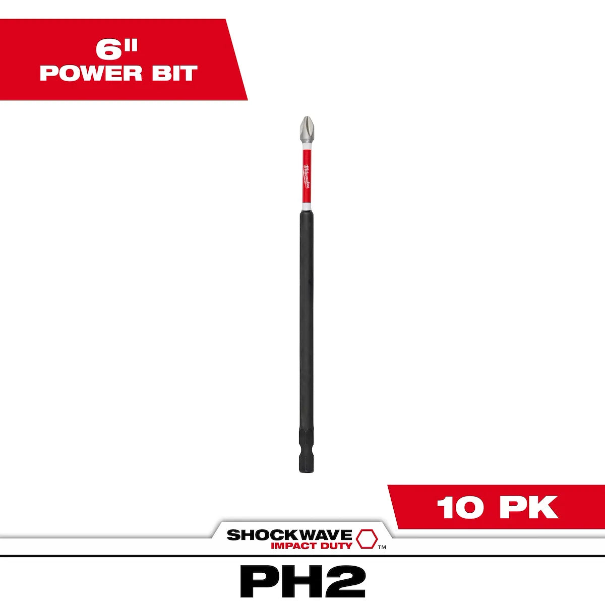 Milwaukee SHOCKWAVE Impact Duty 6" Phillips #2 Power Bits Bulk 10 48-32-4807 | PH2 Drive, 10-Piece