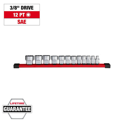 Milwaukee 12pc 3/8" Drive 12-Point SAE Socket Set 48-22-9420 | Chrome Vanadium Steel