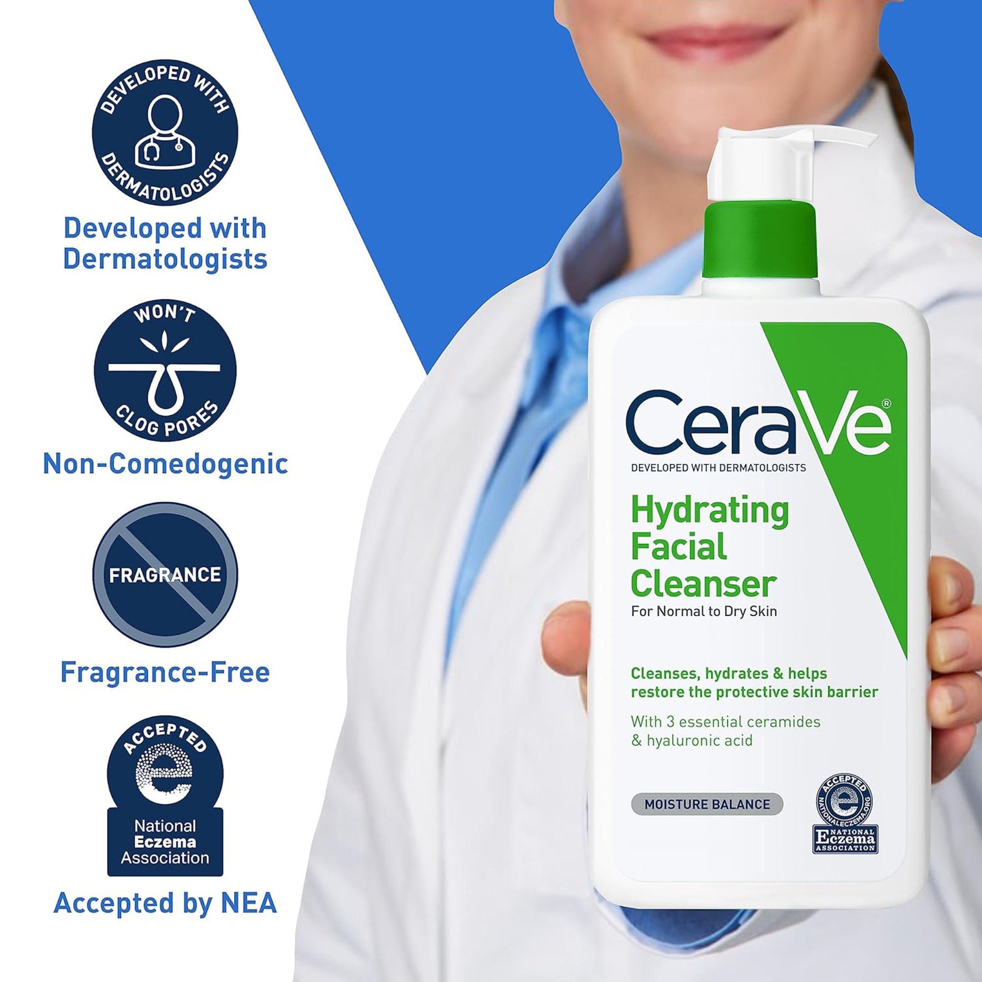 CeraVe® Hydrating Facial Cleanser for Normal to Dry Skin, Pump Bottle
