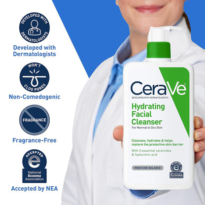 CeraVe® Hydrating Facial Cleanser for Normal to Dry Skin, Pump Bottle