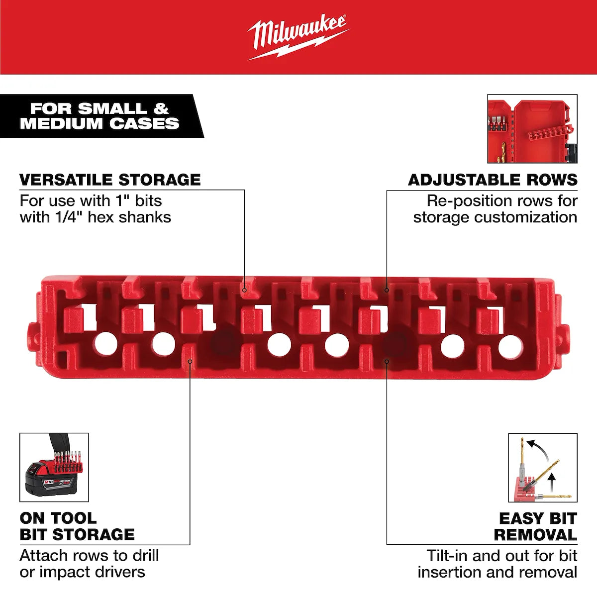 Milwaukee Small & Medium Case Rows for Insert Bit Accessories (5 PK) 48-32-9932 | 5-Piece, Polypropylene