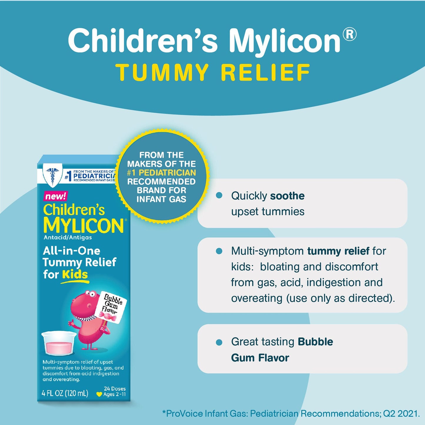 Mylicon Children's All-in-One Tummy Relief For Kids Bubble Gum Flavor