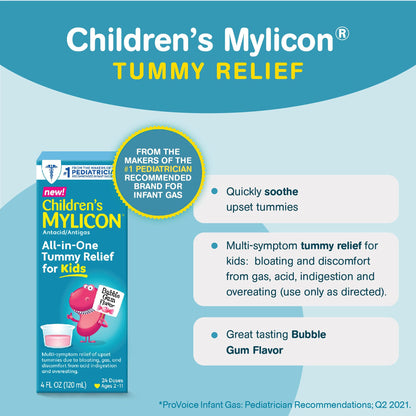 Mylicon Children's All-in-One Tummy Relief For Kids Bubble Gum Flavor