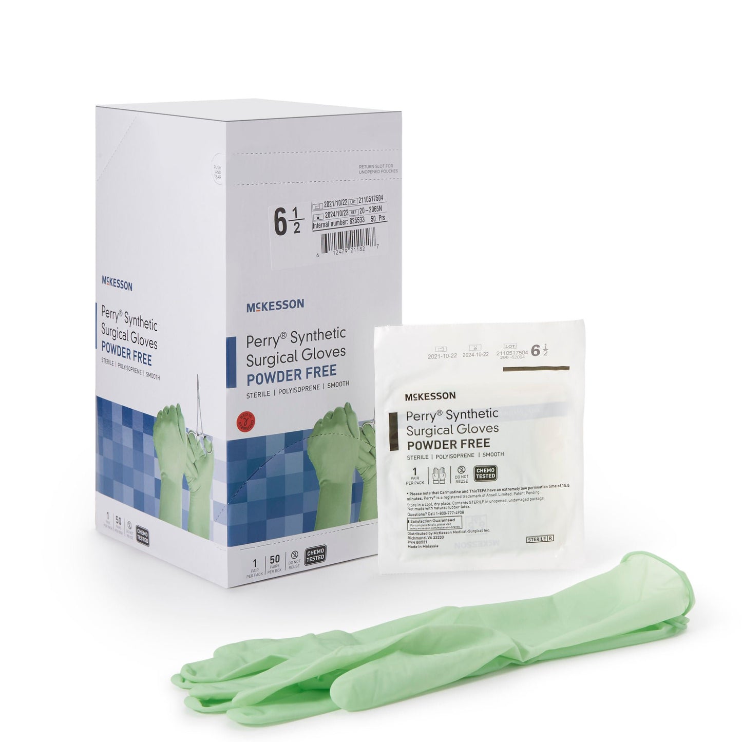 Sterile McKesson Perry® Performance Plus Polyisoprene Surgical Gloves, Green