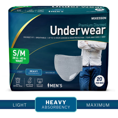 McKesson Premium Discreet Underwear for Men, Heavy Absorbency, Small/Medium