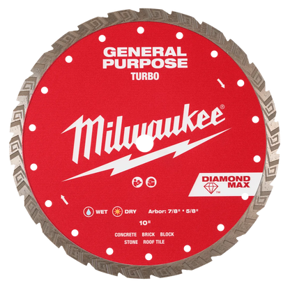 Milwaukee 10" DIAMOND MAX Turbo, General Purpose Diamond Blade 49-93-9110 | Diamond Coated