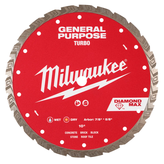 Milwaukee 10" DIAMOND MAX Turbo, General Purpose Diamond Blade 49-93-9110 | Diamond Coated