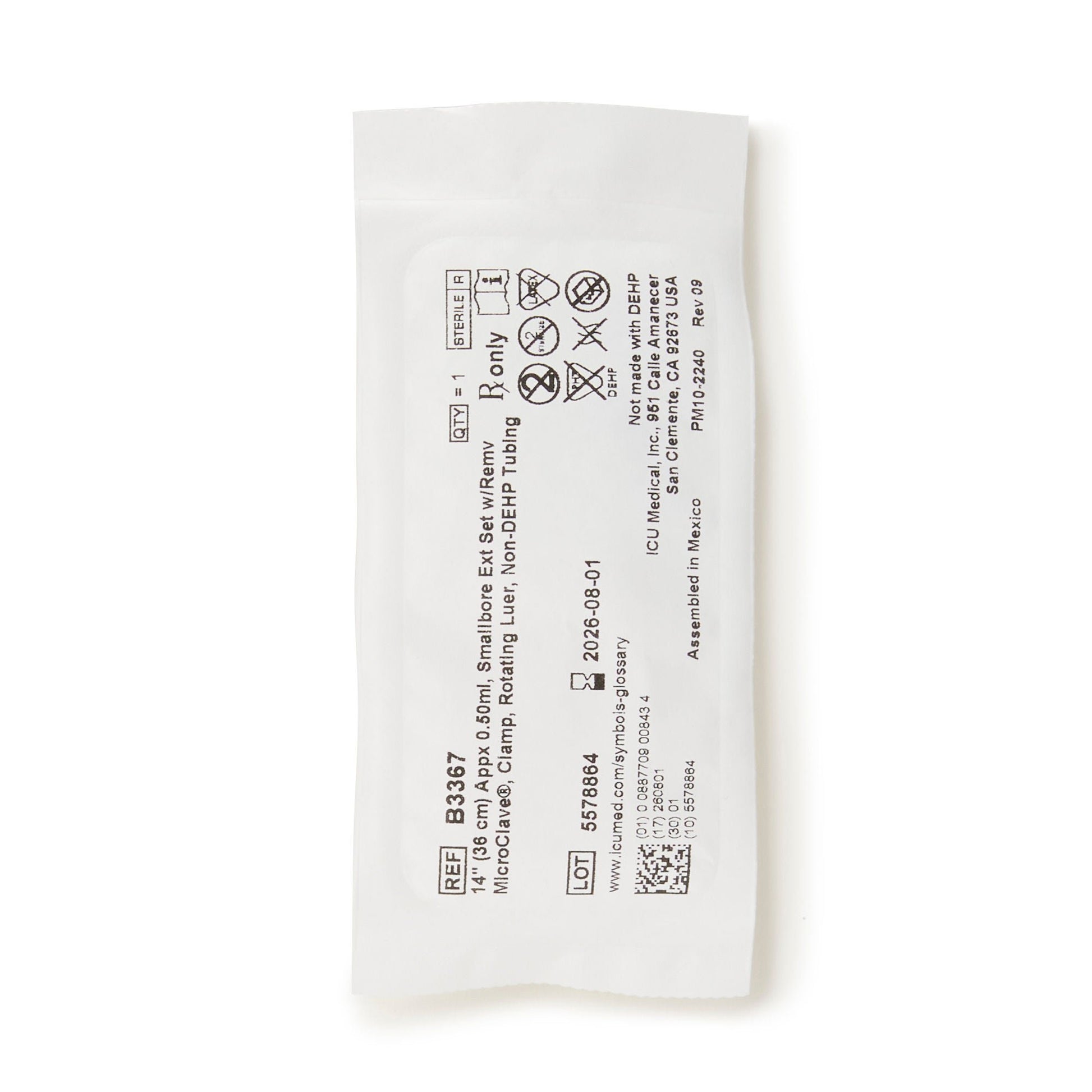 ICU IV Extension Set Needle-Free Port Small Bore 14 Inch Tubing