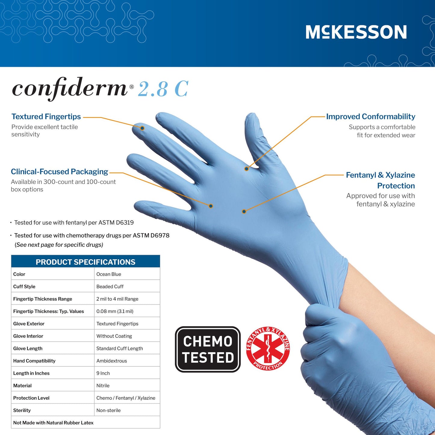 McKesson Confiderm® 2.8 C Nitrile Exam Gloves, Ocean Blue - view 5