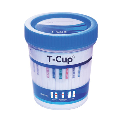 T-Cup Drugs of Abuse Test Kit AMP, BAR, BUP, BZO, COC, mAMP/MET, MDMA, MOP, MTD, OXY, PCP, THC (CR, pH, SG) 25 Tests CLIA Waived
