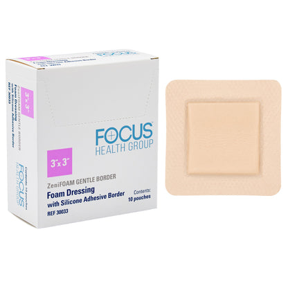 ZeniFOAM Gentle Border Foam Dressing With Border Waterproof Backing Silicone Face and Border Square